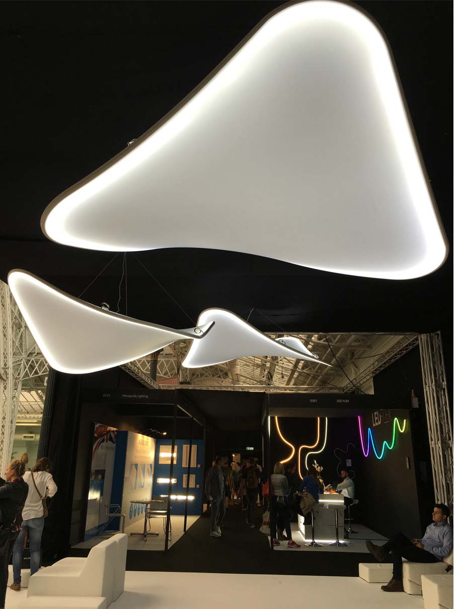 London-Design-Festival-curved-triangular-forms-hanging-from-ceiling