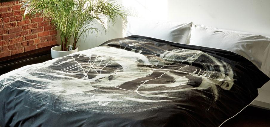 ZayZay-duvet-cover-Realm-of-Rorshach-displayed-on-bed